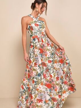 Lulu's Halter Style Floral Summer Maxi Dress